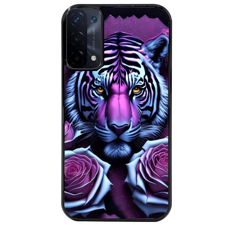 Coque noire taperso pour OPPO A54 et A74 5G avec motif tigre uv style manga protection antichoc personnalisée