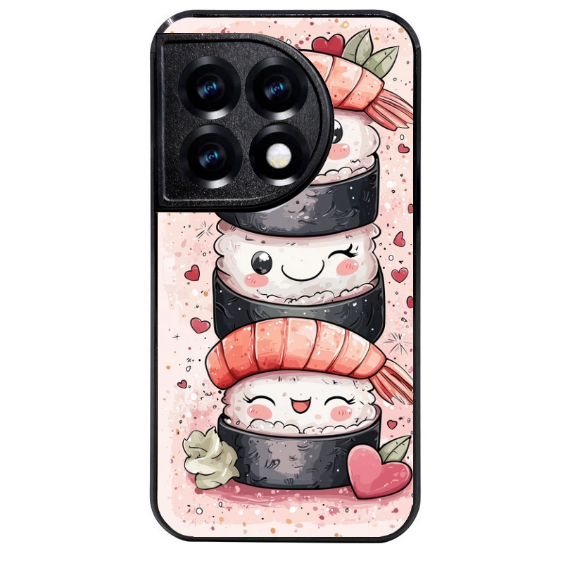 Coque noire taperso pour OnePlus 11 et 12 avec motif sushi kawai anime protection antichoc personnalisée