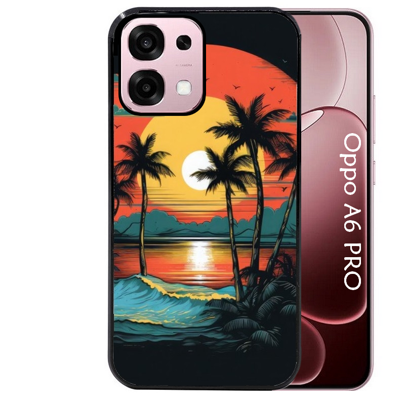 Coque noire taperso pour OPPO A6 PRO 4G et 5G avec motif hawaii palmier protection antichoc personnalisée