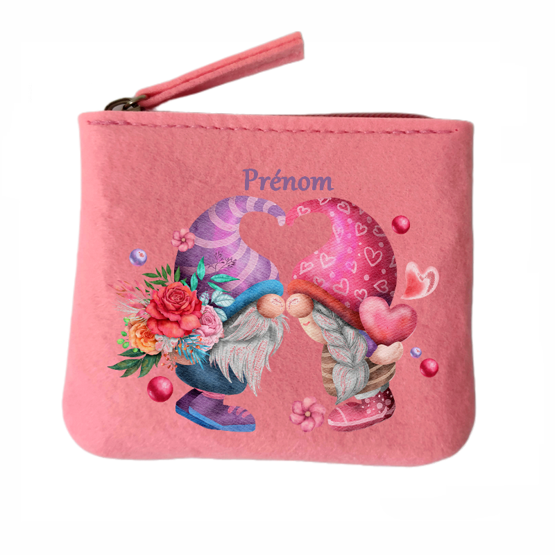 Porte monnaie personnalisé lutin coeur en feutrine en feutrine