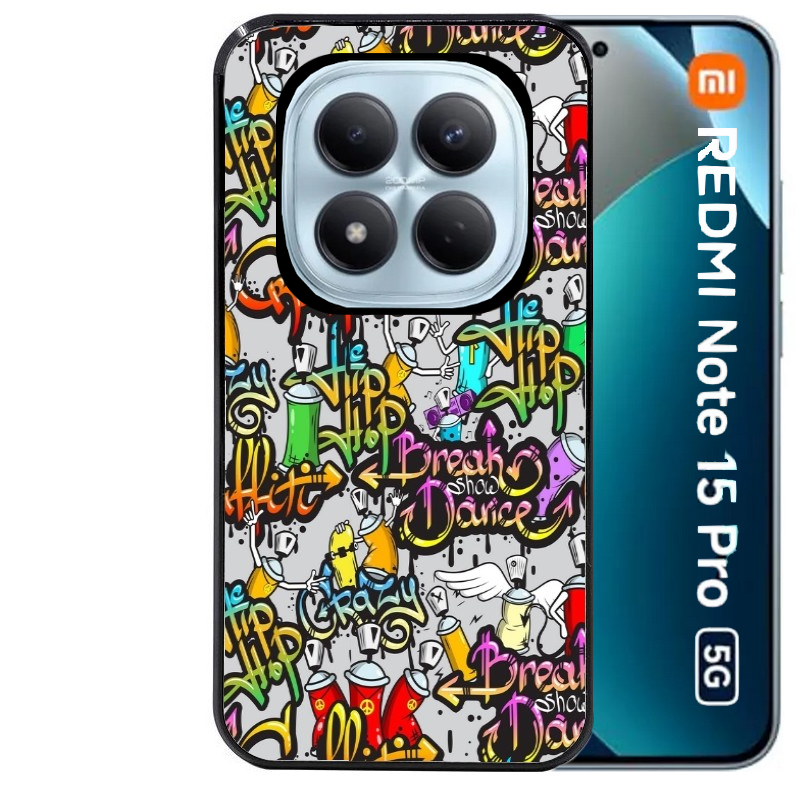 Coque noire taperso pour Redmi Note 15 et PRO PLUS 4G 5G avec motif tag et graffiti protection antichoc personnalisée