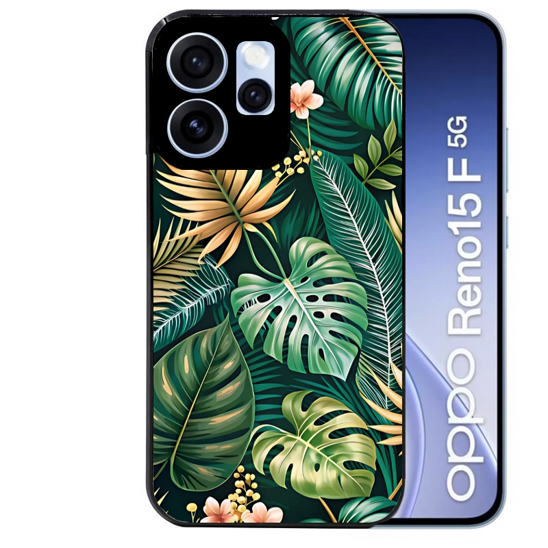 Coque noire taperso pour OPPO Reno 15 et F FS 5G avec motif jungle dore protection antichoc personnalisée