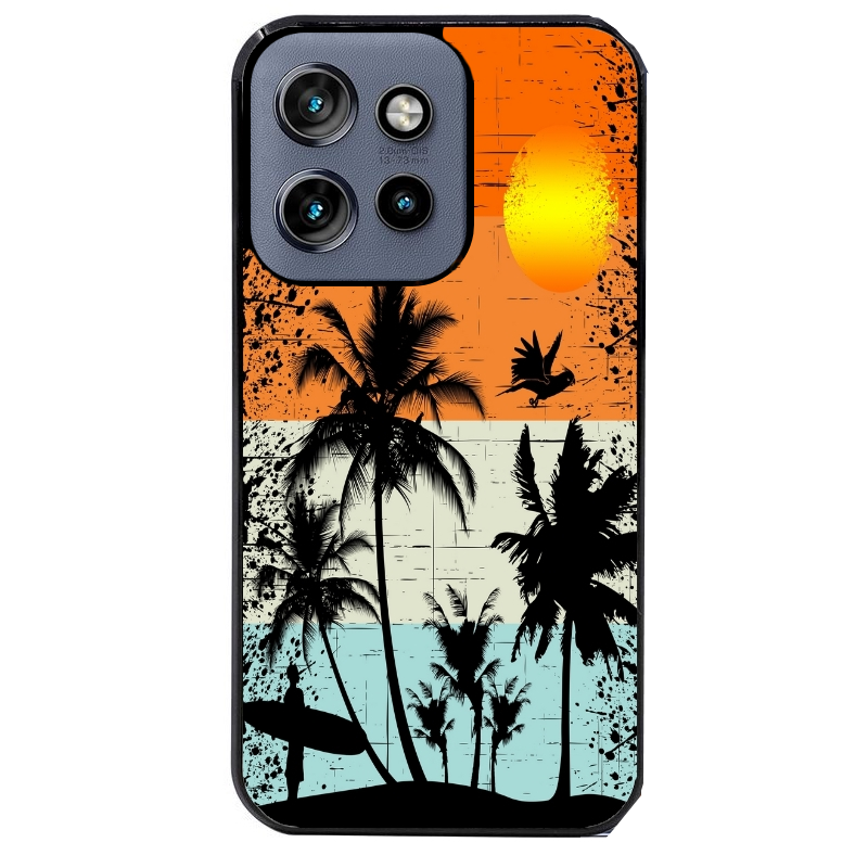Coque noire taperso pour Moto Edge 60 et Neo Fusion Pro avec motif hawai sun protection antichoc personnalisée