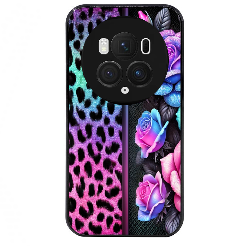Coque noire taperso pour Magic 5 6 LITE et PRO avec motif leopard et fleur protection antichoc personnalisée