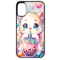 Coque noire taperso pour Moto E13 E14 E15 avec motif chat bubble style manga protection antichoc personnalisée