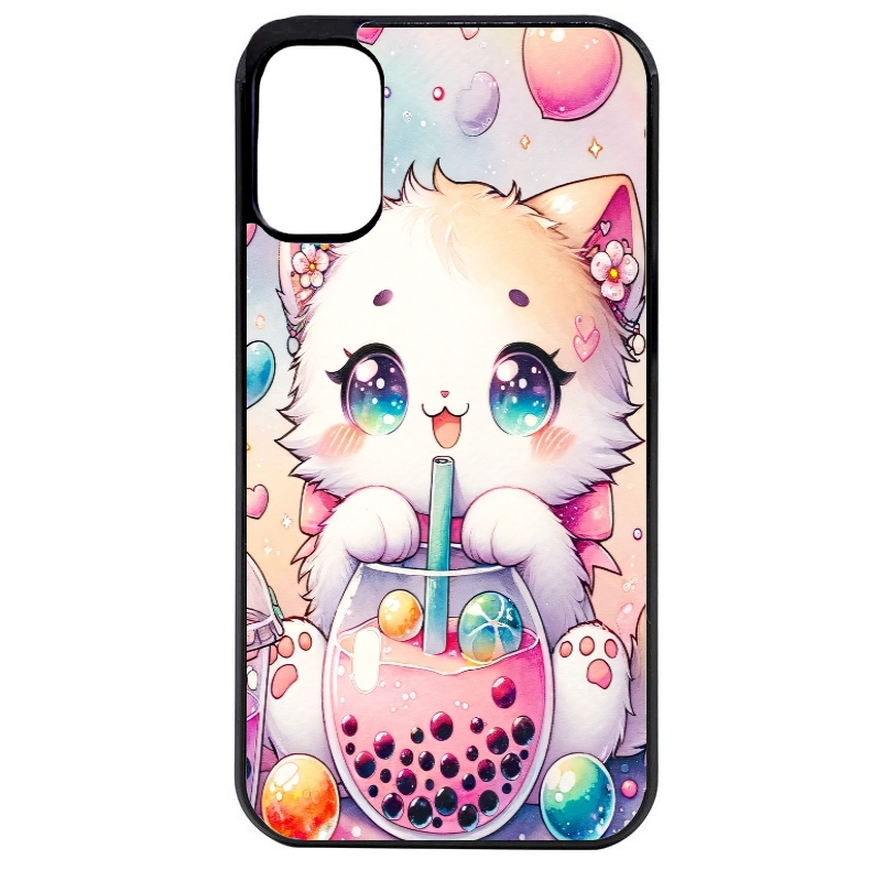 Coque noire taperso pour Moto E13 E14 E15 avec motif chat bubble style manga protection antichoc personnalisée
