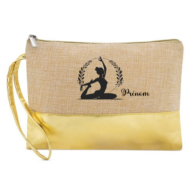 Pochette personnalisée yoga zen en jute et doré en jute et doré