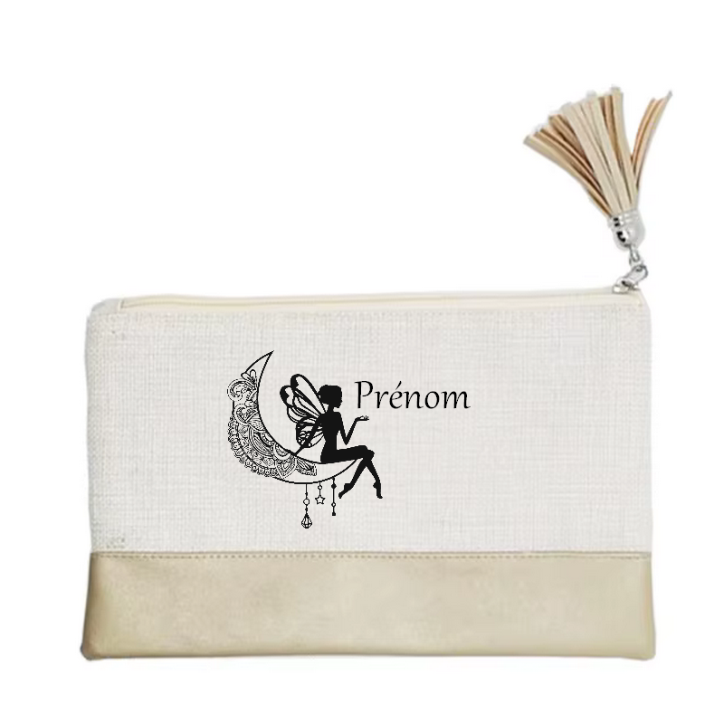 Pochette personnalisée motif fée astro en toile et simili cuir personnalisée