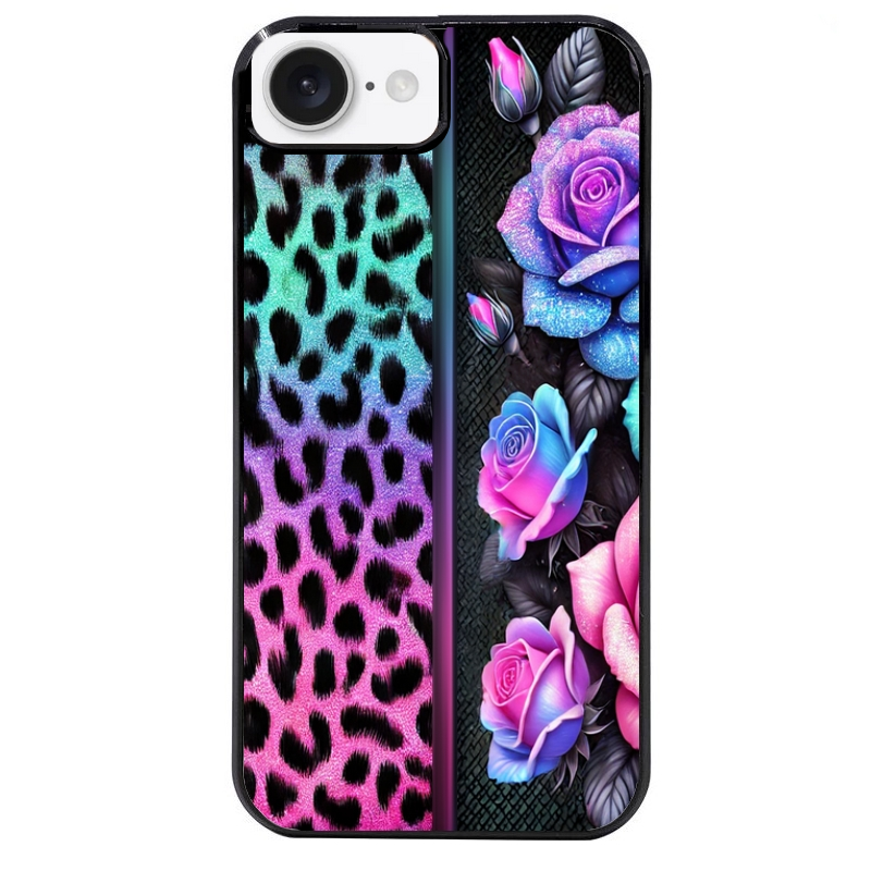 Coque noire taperso pour Iphone 16 16E PLUS MAX PRO avec motif leopard et fleur protection antichoc personnalisée