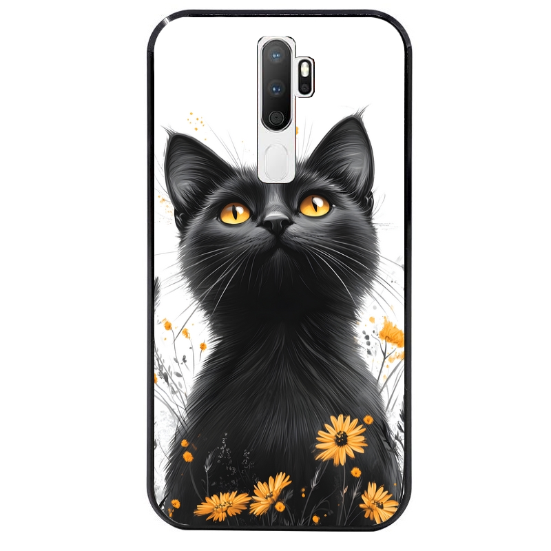 Coque noire taperso pour OPPO A5 A9 2020 avec motif chat eyes protection antichoc personnalisée