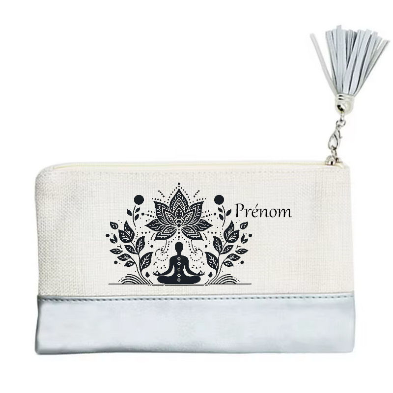 Pochette personnalisée motif bouddha yoga en toile et simili cuir personnalisée
