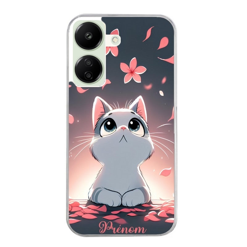 Coque taperso pour POCO C65 4G avec motif chat anime avec votre prenom protection antichoc personnalisée
