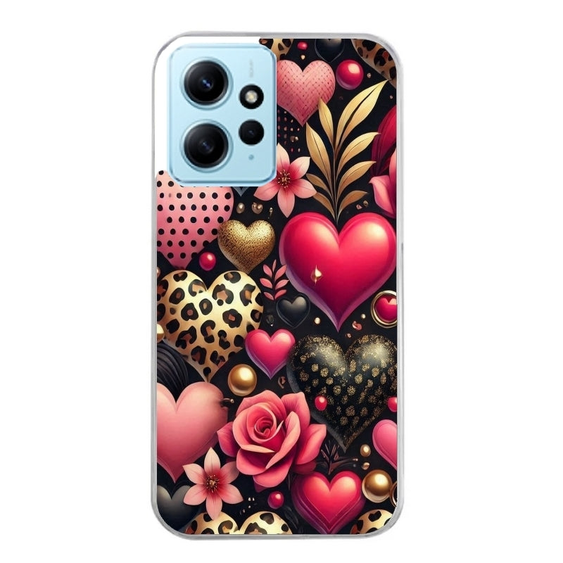 Coque taperso pour Redmi Note 12 4G 5G PRO 4G avec motif coeur et leopard protection antichoc personnalisée