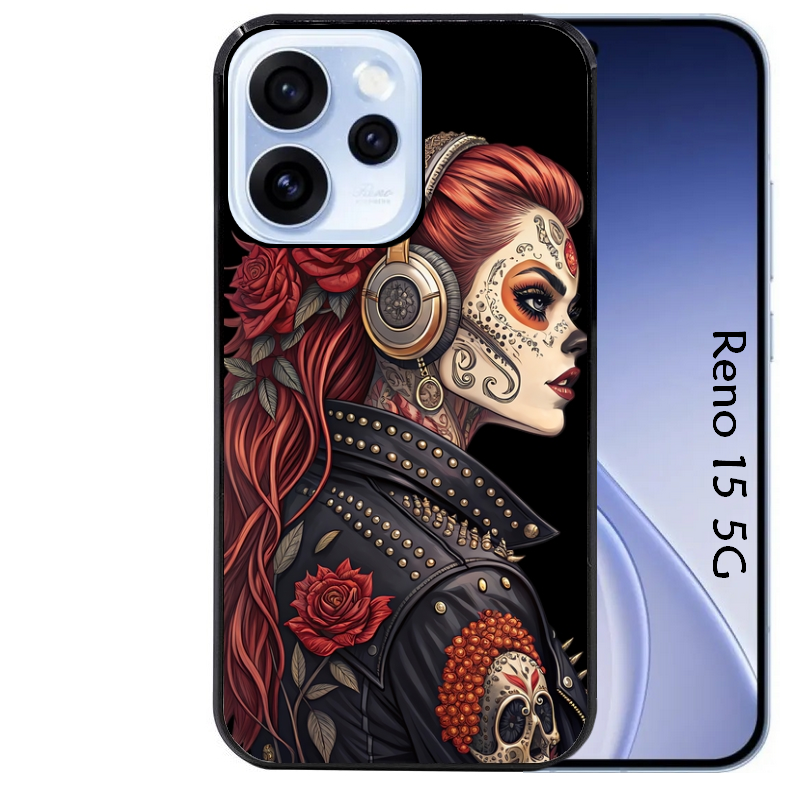 Coque noire taperso pour OPPO Reno 15 et F FS 5G avec motif tete de mort rock protection antichoc personnalisée