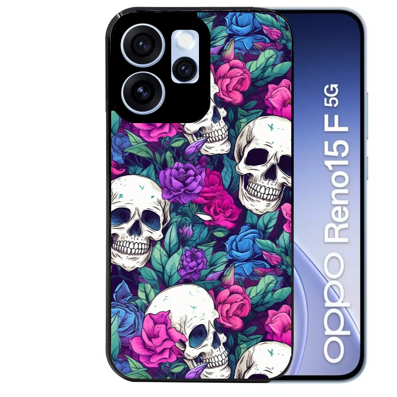 Coque noire taperso pour OPPO Reno 15 et F FS 5G avec motif tete de mort violet protection antichoc personnalisée