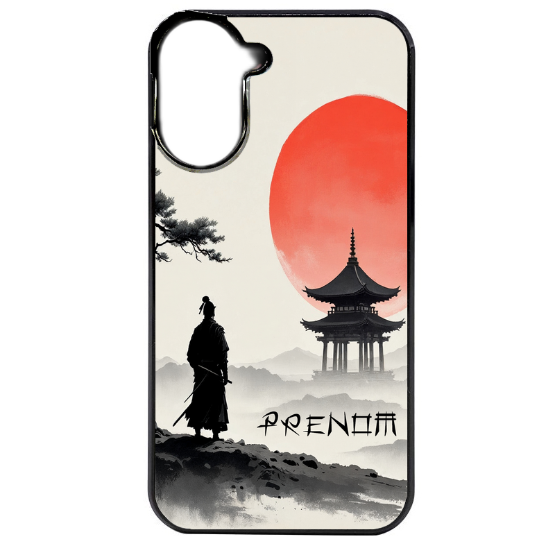 Coque noire taperso pour POCO C71 4G avec motif samourai et temple personnalisee protection antichoc personnalisée