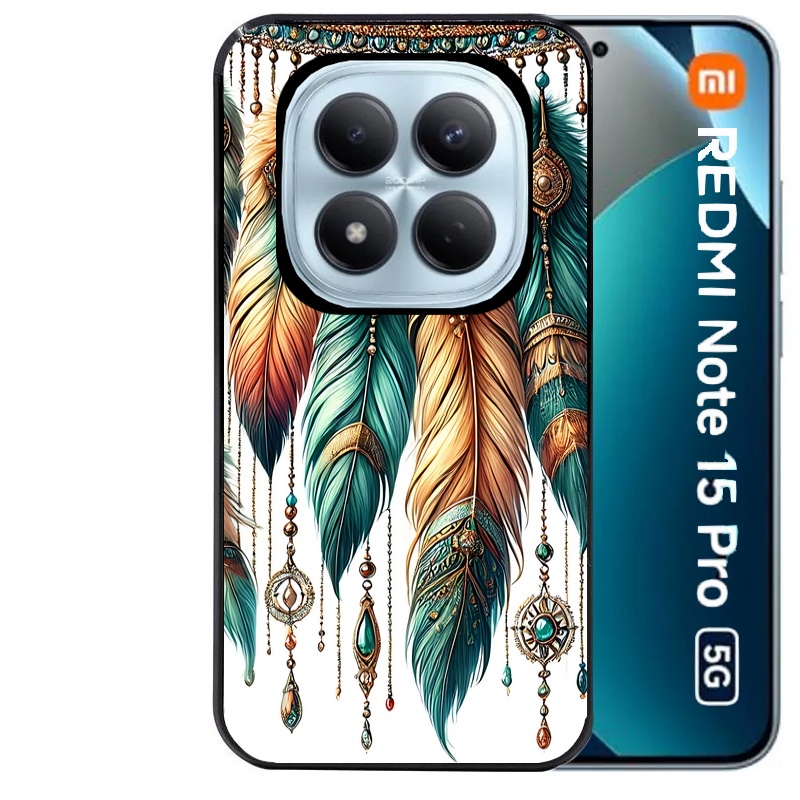 Coque noire taperso pour Redmi Note 15 et PRO PLUS 4G 5G avec motif plumes et bijoux protection antichoc personnalisée