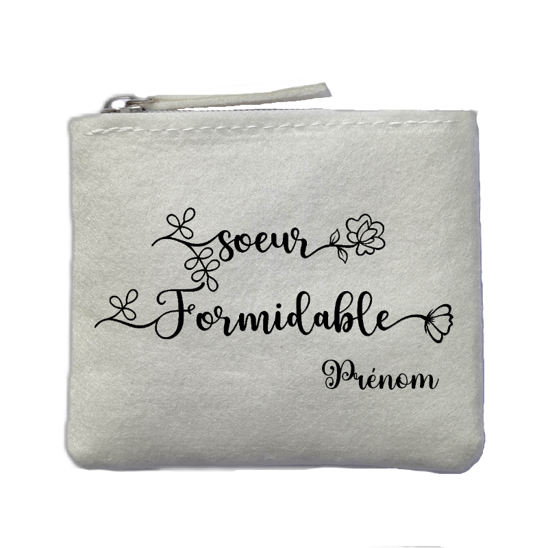 Porte monnaie personnalisé soeur formidable ivoire en feutrine en feutrine ivoire