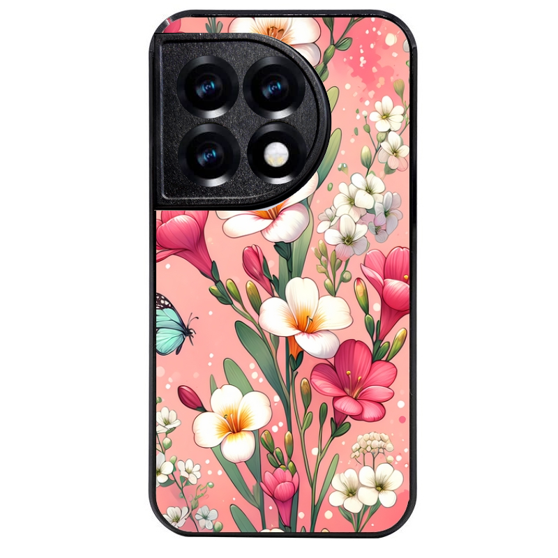 Coque noire taperso pour OnePlus 11 et 12 avec motif fleur rose protection antichoc personnalisée