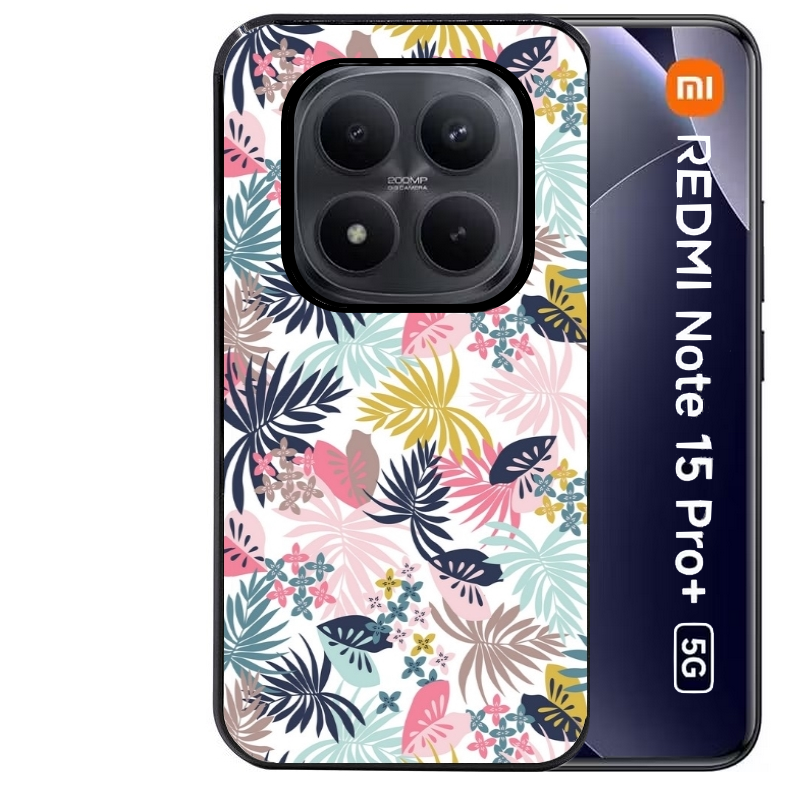 Coque noire taperso pour Redmi Note 15 et PRO PLUS 4G 5G avec motif jungle et fleur rose protection antichoc personnalisée