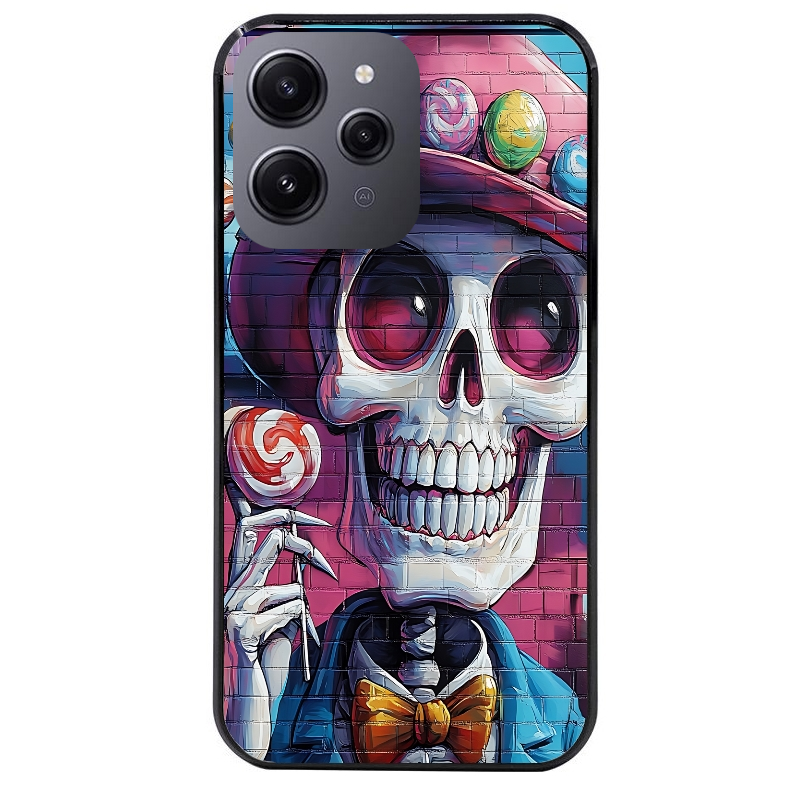 Coque noire taperso pour Redmi 12 4G et 5G avec motif tete de mort tag protection antichoc personnalisée