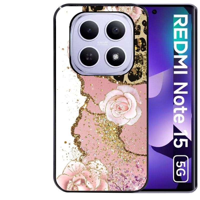Coque noire taperso pour Redmi Note 15 et PRO PLUS 4G 5G avec motif marbre fleur leopard protection antichoc personnalisée