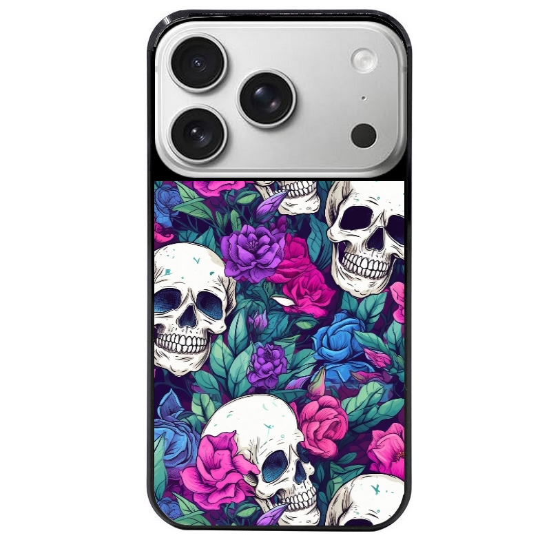 Coque noire taperso pour Iphone 17 17E AIR MAX PRO avec motif tete de mort violet protection antichoc personnalisée