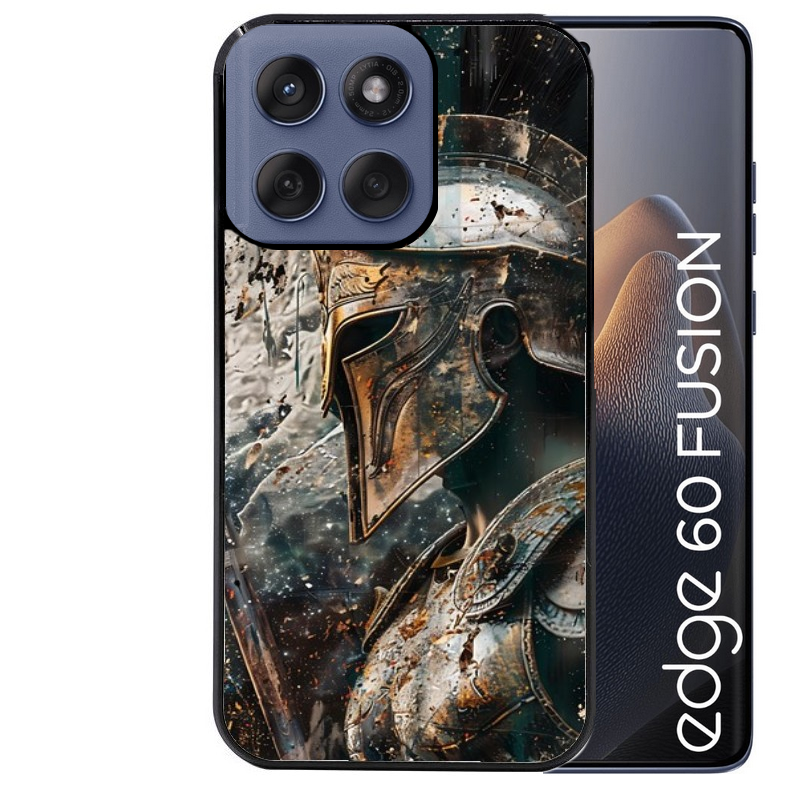 Coque noire taperso pour Moto Edge 60 et Neo Fusion Pro avec motif spartan guerrier protection antichoc personnalisée