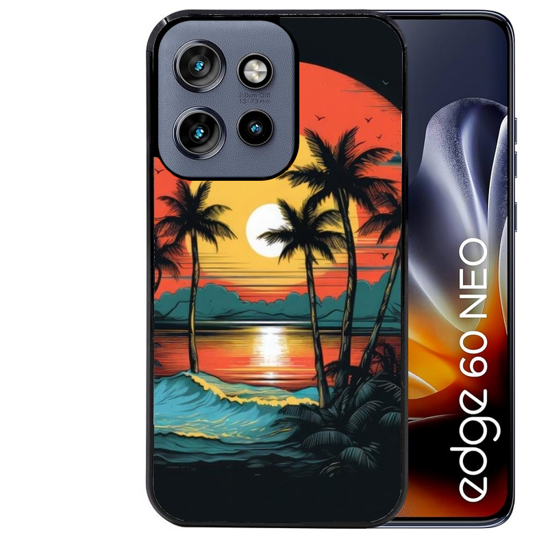 Coque noire taperso pour Moto Edge 60 et Neo Fusion Pro avec motif hawaii palmier protection antichoc personnalisée
