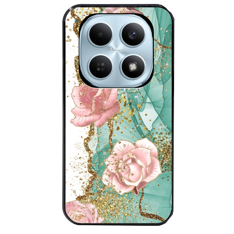 Coque noire taperso pour POCO M8 5G et PRO 5G avec motif marbre fleur turquoise protection antichoc personnalisée