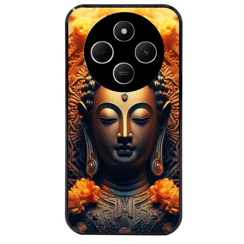 Coque noire taperso pour POCO C75 avec motif bouddha et fleur protection antichoc personnalisée