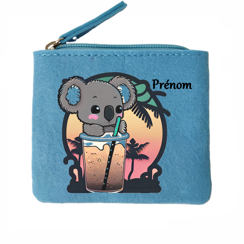 Porte monnaie personnalisé koala bubble en feutrine en feutrine