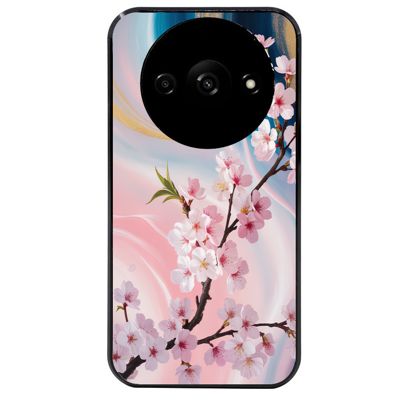 Coque noire taperso pour Redmi A3 avec motif marbre fleur cerisier protection antichoc personnalisée