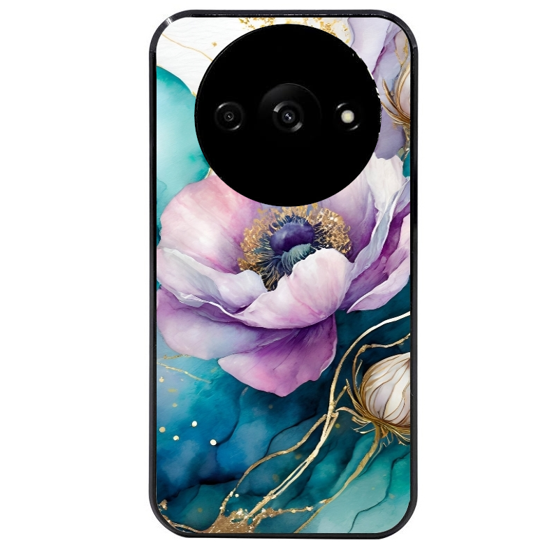 Coque noire taperso pour Redmi A3 avec motif marbre fleur protection antichoc personnalisée