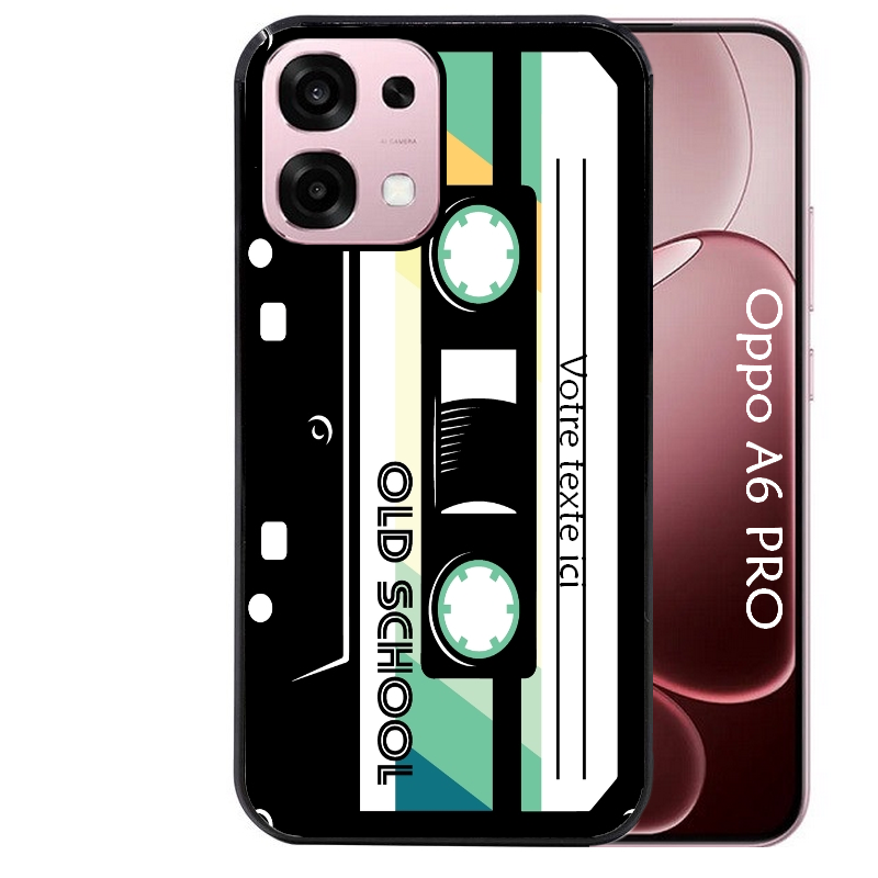 Coque noire taperso pour OPPO A6 PRO 4G et 5G personnalisable avec motif cassette vintage protection antichoc personnalisée