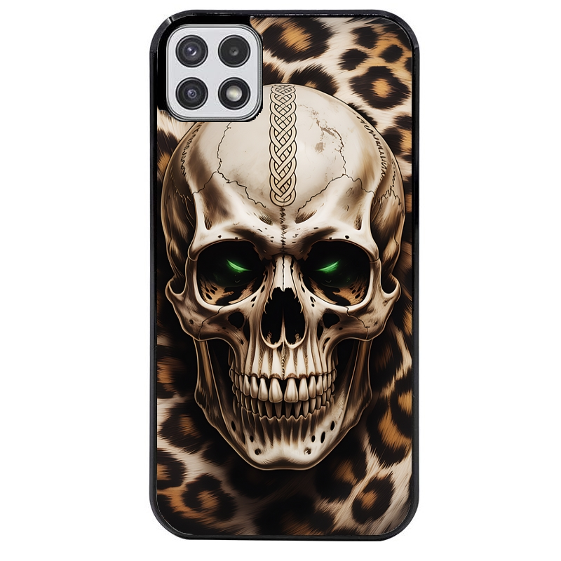 Coque noire taperso pour galaxy A22 A32 A52 A52S 4G 5G  avec motif tete de mort leopard protection antichoc personnalisée