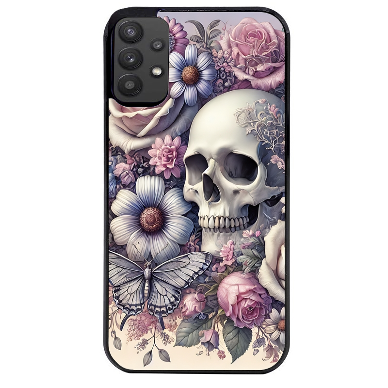 Coque noire taperso pour galaxy A22 A32 A52 A52S 4G 5G  avec motif tete de mort pastel protection antichoc personnalisée