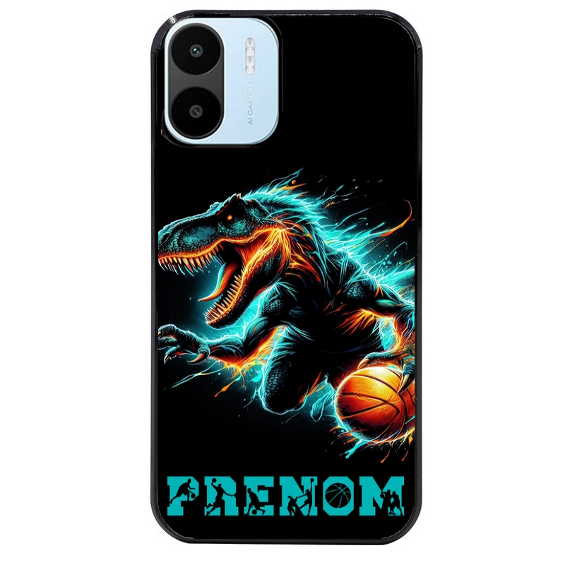 Coque noire taperso pour Redmi A1 et A2 avec motif basket et dino personnalisee protection antichoc personnalisée