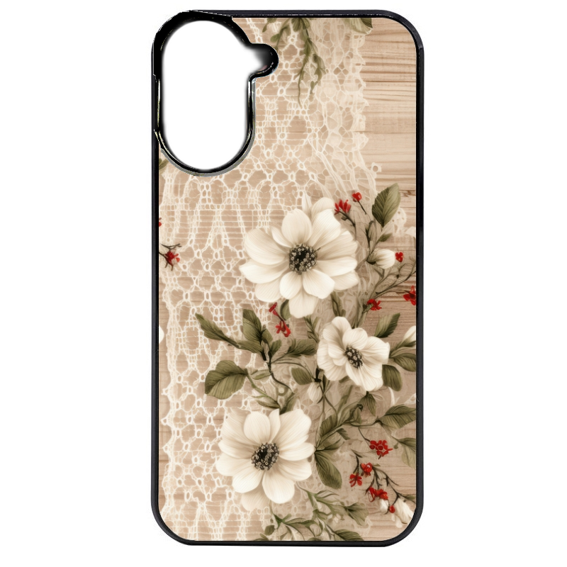 Coque noire taperso pour POCO C71 4G avec motif bois et dentelle 2 protection antichoc personnalisée