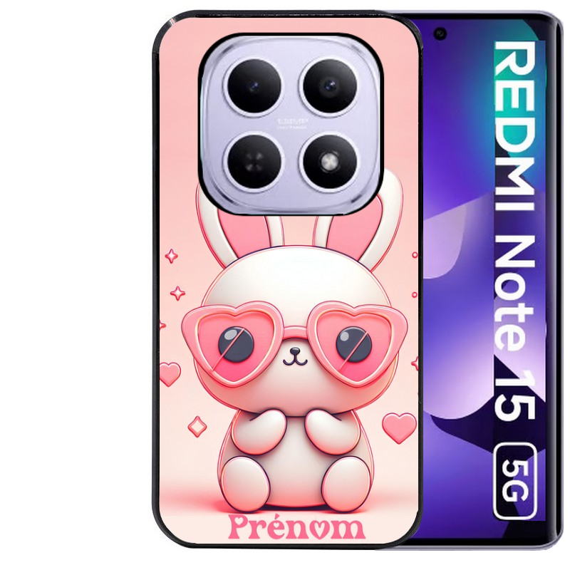 Coque noire taperso pour Redmi Note 15 et PRO PLUS 4G 5G avec motif lapin lunettes personnalisee protection antichoc personnalisée