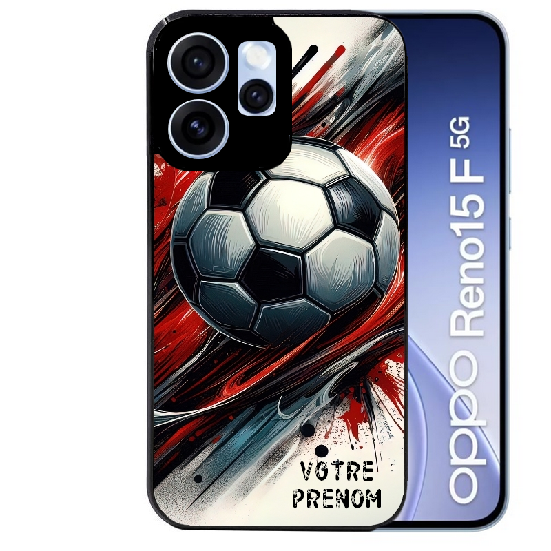 Coque noire taperso pour OPPO Reno 15 et F FS 5G avec motif ballon foot avec prenom protection antichoc personnalisée
