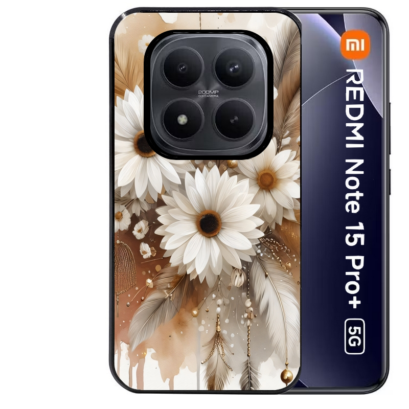 Coque noire taperso pour Redmi Note 15 et PRO PLUS 4G 5G avec motif dreamcatcher marguerite protection antichoc personnalisée