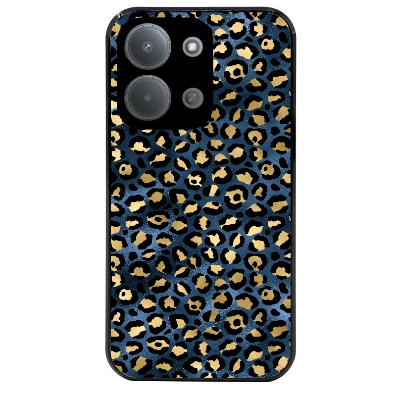 Coque noire taperso pour POCO C85 avec motif leopard bleu protection antichoc personnalisée