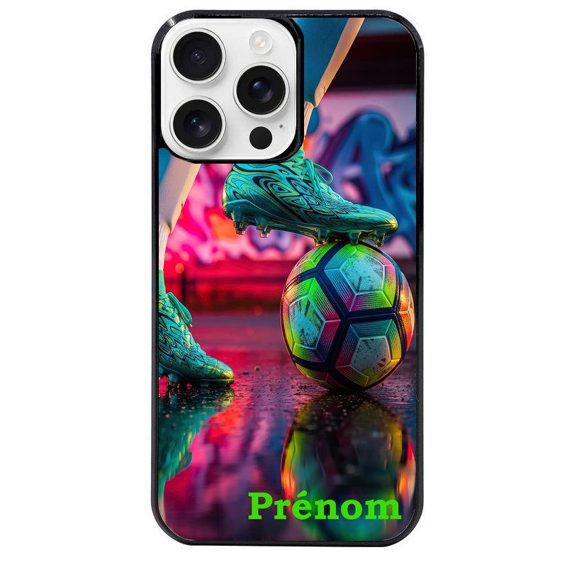 Coque noire taperso pour Iphone 16 16E PLUS MAX PRO avec motif foot controle personnalisee protection antichoc personnalisée