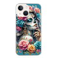 Coque taperso pour Iphone 15 et PRO PLUS PRO MAX avec motif tete de mort calavera bleu protection antichoc personnalisée