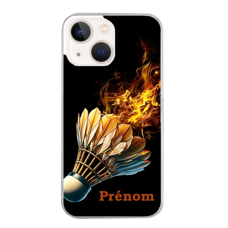 Coque taperso pour Iphone 14 et PRO PLUS PRO MAX avec motif badminton flamme personnalise protection antichoc personnalisée