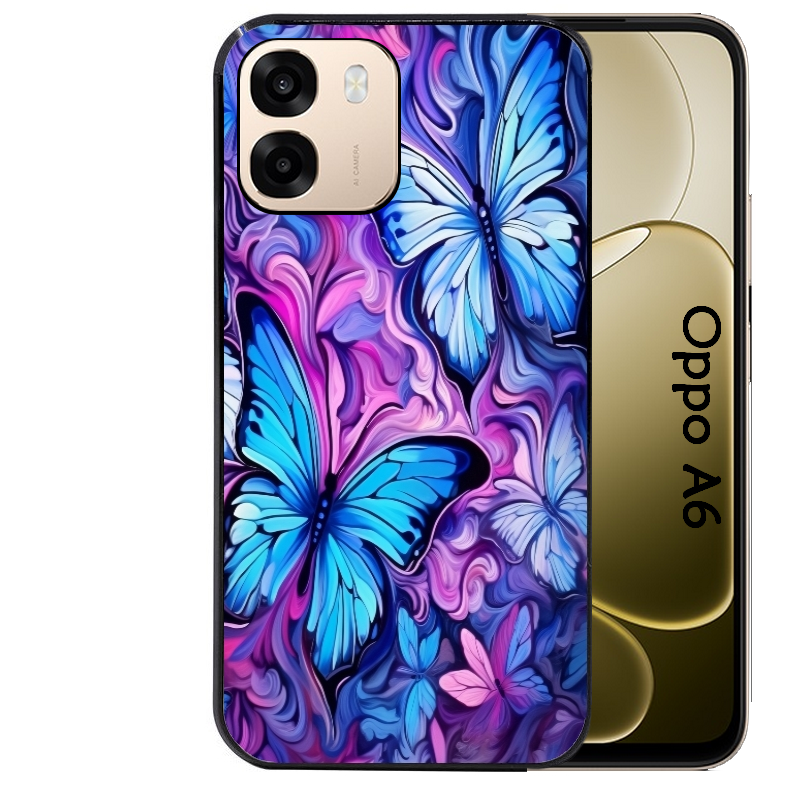 Coque noire taperso pour OPPO A6 A6X 4G et 5G avec motif papillon violet uv protection antichoc personnalisée