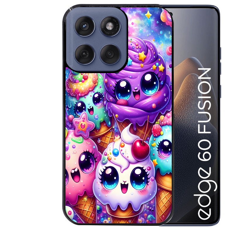 Coque noire taperso pour Moto Edge 60 et Neo Fusion Pro avec motif anime ice cream kawaii protection antichoc personnalisée