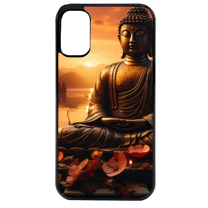 Coque noire taperso pour Moto E13 E14 E15 avec motif bouddha et soleil protection antichoc personnalisée