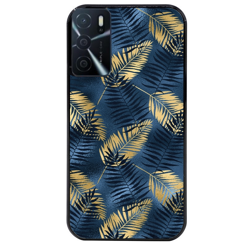 Coque noire taperso pour OPPO A16 et A16S avec motif palmier bleu protection antichoc personnalisée